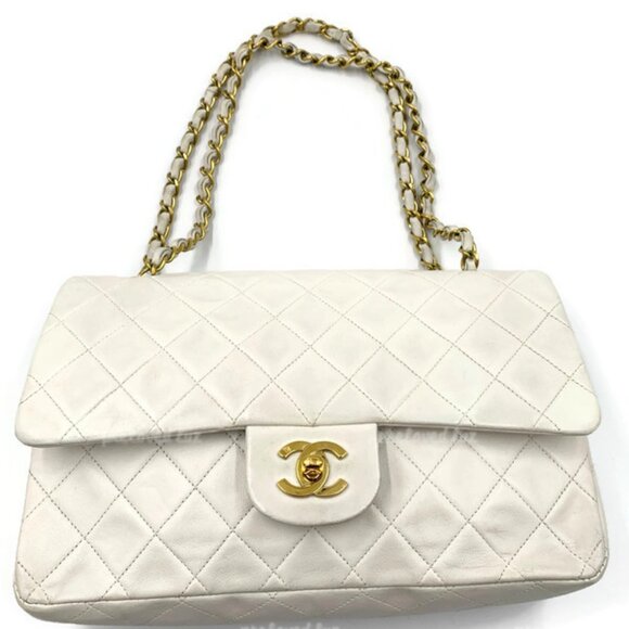 Authentic CHANEL Medium Classic Double Flap Bag White with Gold Hardware - Picture 3 of 12